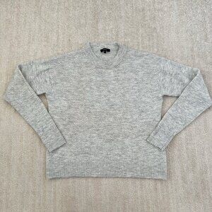 Quince Baby Alpaca Wool Diamond Stitch Crew Sweater L Gray